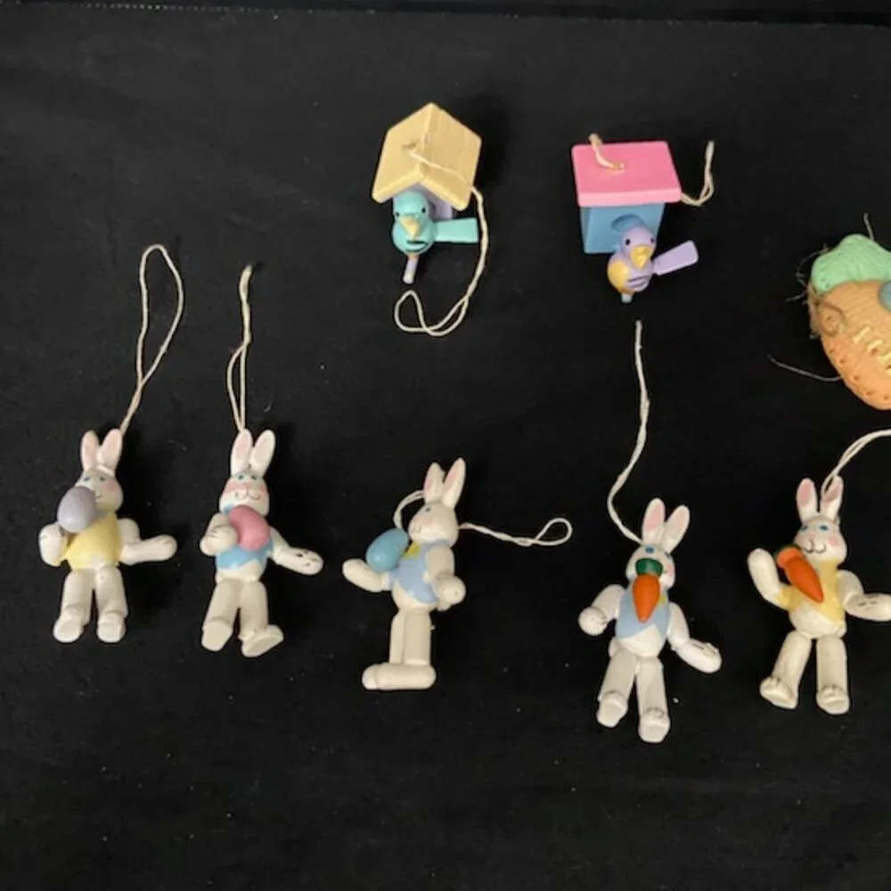 Vtg Mini Wood & Resin‎ Easter Tree Ornaments Hand Painted Lot of 12